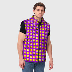 Мужской жилет Фиолетовый Фон с Желтыми Квадратами Иллюзия Движен, цвет: 3D-черный — фото 2
