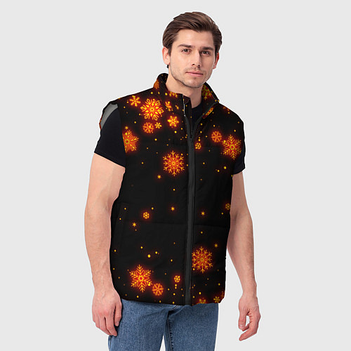 Мужской жилет ОГНЕННЫЕ НОВОГОДНИЕ СНЕЖИНКИ НЕОН / 3D-Светло-серый – фото 3