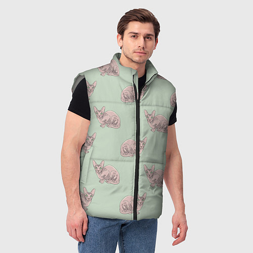 Мужской жилет Сфинкс коты паттерн / 3D-Светло-серый – фото 3
