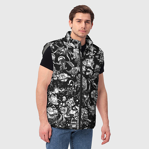 Мужской жилет DOTA 2 ВСЕ ПЕРСОНАЖИ ЧЁРНО БЕЛЫЙ / 3D-Светло-серый – фото 3