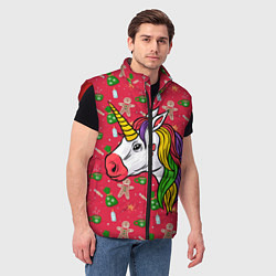 Мужской жилет New Year Unicorn 2022, цвет: 3D-красный — фото 2