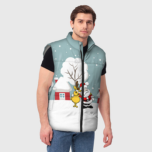Мужской жилет Деревенский Новый Год Дед Мороз и Олень / 3D-Светло-серый – фото 3