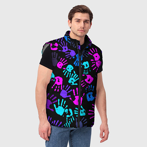 Мужской жилет Следы неоновых рук / 3D-Светло-серый – фото 3