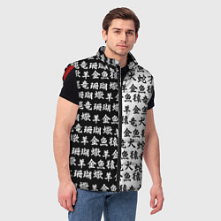 Мужской жилет ЧЁРНО БЕЛЫЕ ИЕРОГЛИФЫ, цвет: 3D-красный — фото 2