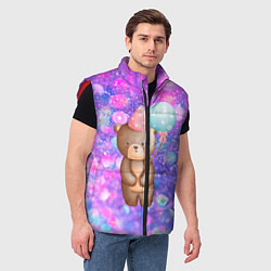 Мужской жилет День Рождения - Медвежонок с шариками, цвет: 3D-красный — фото 2