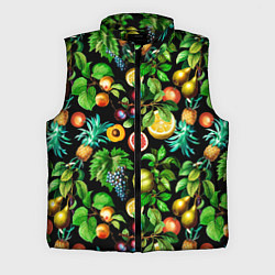 Мужской жилет Сочные фрукты - персик, груша, слива, ананас, цвет: 3D-черный