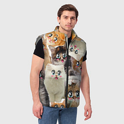 Мужской жилет Много кошек с большими анимэ глазами, цвет: 3D-светло-серый — фото 2