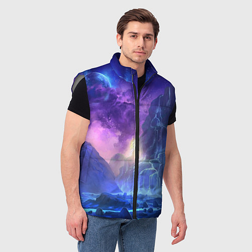 Мужской жилет Фантастический пейзаж Водопад Неон / 3D-Светло-серый – фото 3