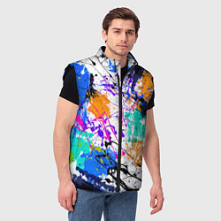 Мужской жилет Брызги и мазки разноцветных красок на белом фоне, цвет: 3D-черный — фото 2