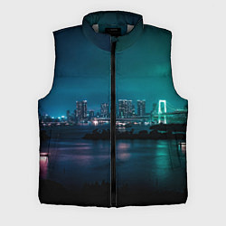 Мужской жилет Неоновый город с рекой - Светло-зелёный, цвет: 3D-светло-серый