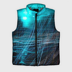 Мужской жилет Неоновые волны и линии - Голубой, цвет: 3D-светло-серый