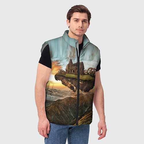 Мужской жилет Горный пейзаж в стиле Стимпанк / 3D-Светло-серый – фото 3