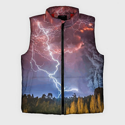 Мужской жилет Грозовые разряды молний над лесом, цвет: 3D-красный