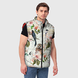 Мужской жилет Цветы Нарисованные Магнолии и Птицы, цвет: 3D-красный — фото 2
