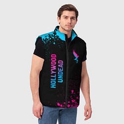 Мужской жилет Hollywood Undead - neon gradient: символ и надпись, цвет: 3D-черный — фото 2