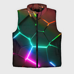 Мужской жилет Радужный градиент неоновые геометрические плиты, цвет: 3D-черный