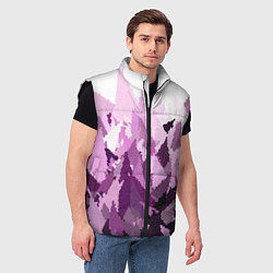 Мужской жилет Мозаичный узор в розовых и сиреневых тонах на бело, цвет: 3D-черный — фото 2