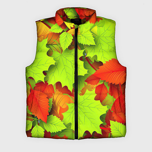 Мужской жилет Зелёные осенние листья / 3D-Красный – фото 1