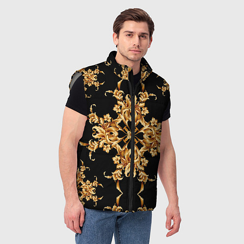 Мужской жилет Золотая гжель цветы / 3D-Светло-серый – фото 3