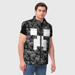 Мужской жилет Головы криперов - Майнкрафт - ЧБ, цвет: 3D-светло-серый — фото 2