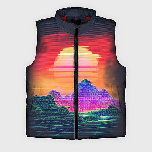 Мужской жилет Синтвейв неоновые горы на закате / 3D-Красный – фото 1