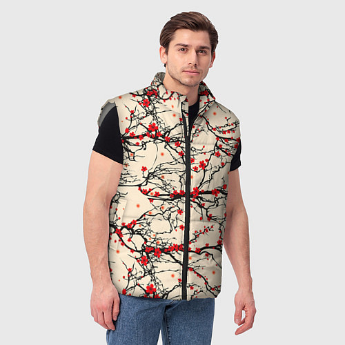 Мужской жилет Sakura flowers / 3D-Светло-серый – фото 3