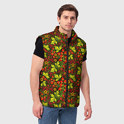 Мужской жилет Хохлома - клубника и рябина, цвет: 3D-черный — фото 2