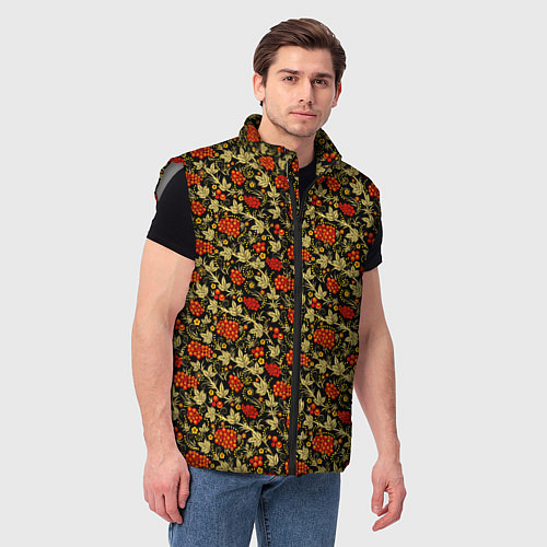 Мужской жилет Хохлома - красные ягоды / 3D-Светло-серый – фото 3