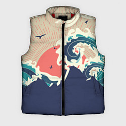 Мужской жилет Большая океанская волна и силуэт пустынного остров, цвет: 3D-красный