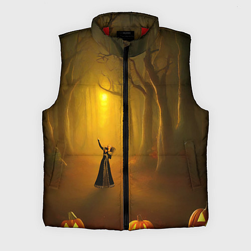 Мужской жилет Ведьма в черном платье в заколдованном лесу с тыкв / 3D-Красный – фото 1