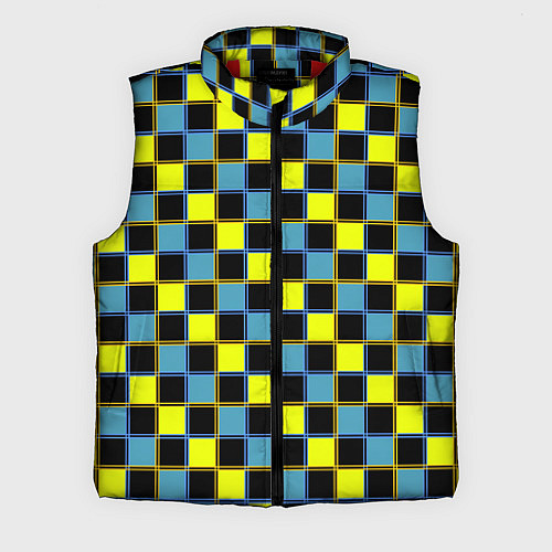 Мужской жилет Желто-синий клетчатый яркий неоновый узор / 3D-Красный – фото 1