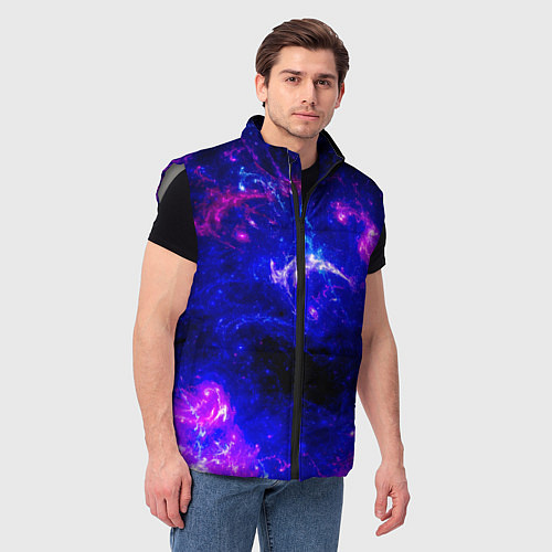 Мужской жилет Неоновый космос со звездами / 3D-Светло-серый – фото 3