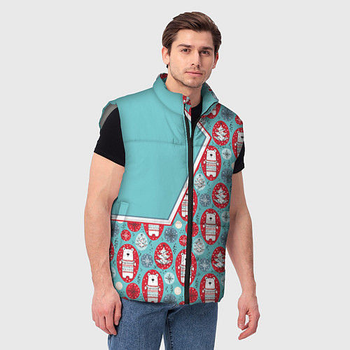 Мужской жилет Новогодние мишки / 3D-Светло-серый – фото 3