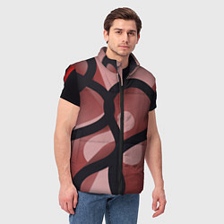 Мужской жилет Тёмные волнообразные линии на красном фоне, цвет: 3D-красный — фото 2