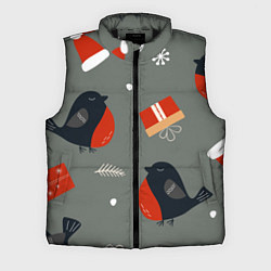 Мужской жилет Новогодние снегири, цвет: 3D-черный