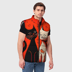 Мужской жилет Влюблённые кошки на красном фоне, цвет: 3D-светло-серый — фото 2