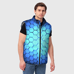 Мужской жилет Голубые соты шейповая абстракция, цвет: 3D-светло-серый — фото 2