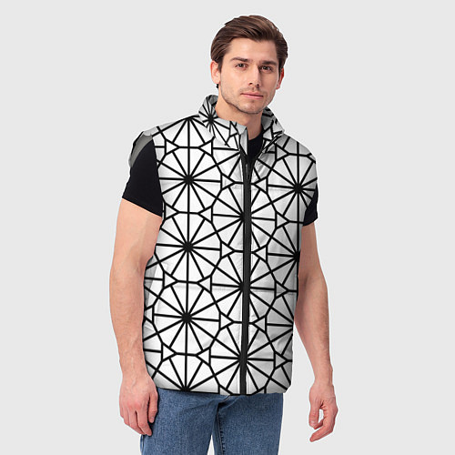 Мужской жилет Абстрактный чёрно-белый треугольно-круглый паттерн / 3D-Светло-серый – фото 3