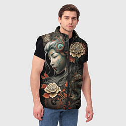 Мужской жилет Японская девушка Irezumi, цвет: 3D-черный — фото 2