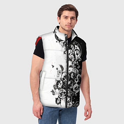 Мужской жилет Черно-белая птица среди узорчатых цветов, цвет: 3D-красный — фото 2
