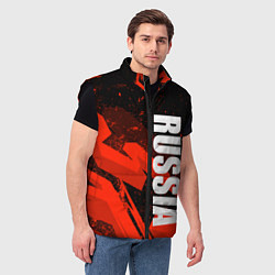 Мужской жилет Russia - белая надпись на красных брызгах, цвет: 3D-черный — фото 2
