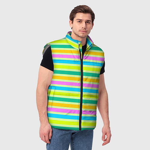 Мужской жилет Желто-зеленый полосатый узор / 3D-Светло-серый – фото 3