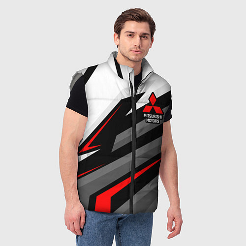 Мужской жилет Mitsubishi motors - красная линия / 3D-Светло-серый – фото 3