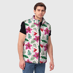 Мужской жилет Арбузы, цветы и тропические листья, цвет: 3D-черный — фото 2