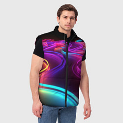 Мужской жилет Неоновые волны, цвет: 3D-черный — фото 2