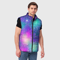 Мужской жилет Яркий розово-голубой космос, цвет: 3D-черный — фото 2