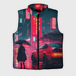 Мужской жилет Дождь на улицах Японии, цвет: 3D-черный