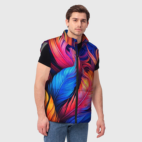 Мужской жилет Экзотические перья / 3D-Светло-серый – фото 3
