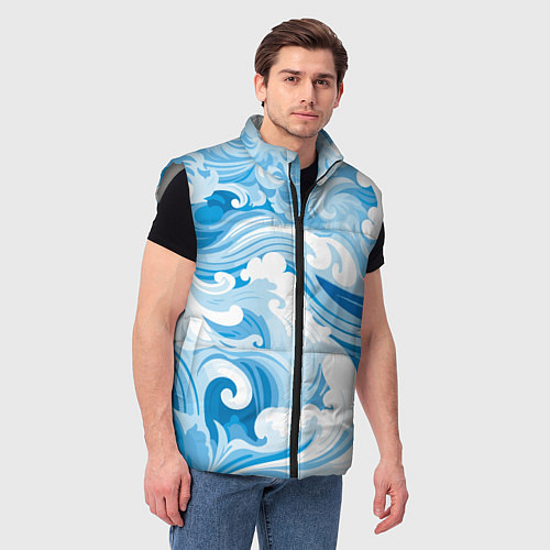 Мужской жилет Голубые волны / 3D-Светло-серый – фото 3