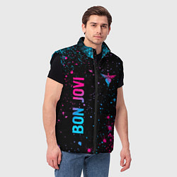 Мужской жилет Bon Jovi - neon gradient: надпись, символ, цвет: 3D-черный — фото 2
